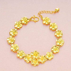 Planet Gates XJ1016-Bracelet Jewelry Set 100% 24K Gold Plum Blossom Design Open Rings,necklaces,bracelets for Women Dubai Jewelry Sets