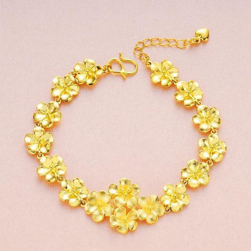 Planet Gates XJ1016-Bracelet Jewelry Set 100% 24K Gold Plum Blossom Design Open Rings,necklaces,bracelets for Women Dubai Jewelry Sets