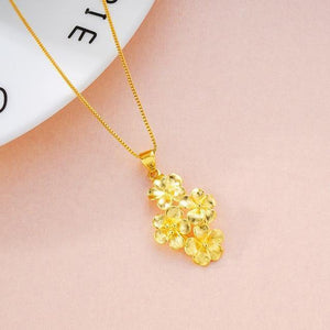 Planet Gates XJ1016-necklace Jewelry Set 100% 24K Gold Plum Blossom Design Open Rings,necklaces,bracelets for Women Dubai Jewelry Sets