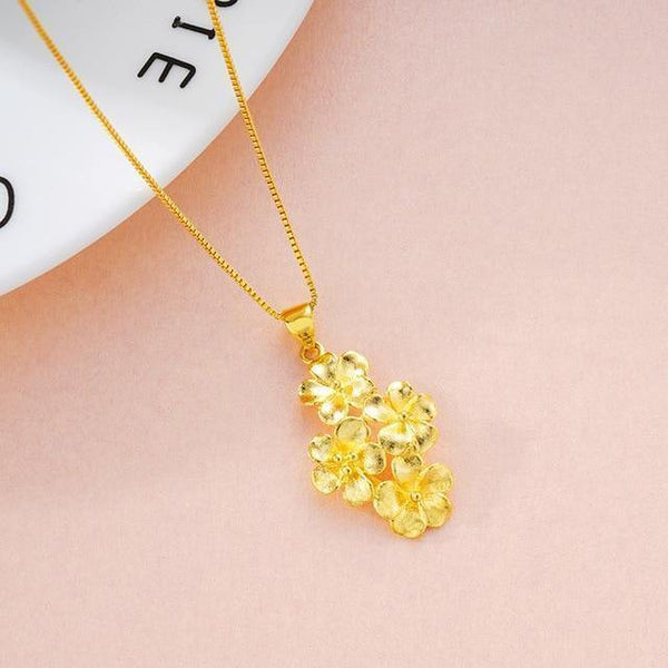 Planet Gates XJ1016-necklace Jewelry Set 100% 24K Gold Plum Blossom Design Open Rings,necklaces,bracelets for Women Dubai Jewelry Sets