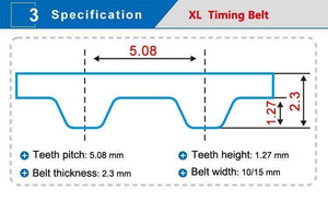 Planet Gates XL timing belt model-116XL/118XL/120XL/122XL/124XL/126XL/128XL/130XL belt teeth pitch 5.08mm width 10/15mm for XL timing pulley