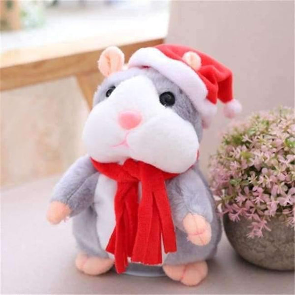 Planet Gates Xmas Gray Talking Hamster Mouse Pet Christmas Toy Speak Talking Sound Record Hamster Educational Plush Toy for Children Christmas Gift