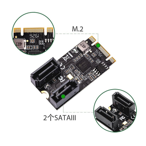 Planet Gates XT-XINTE 2 Port SATA III 6gb/s M.2 21x41mm M Key and B Key Controller Adapter Card SATA 6G Internal