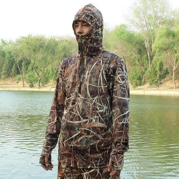 Planet Gates XXL Camouflage Fishing Hoodie Men Outdoor Sweatshirt Men's Hiking Shirt Grass Bionic Camouflage Hunting Shirt Hunting Tops