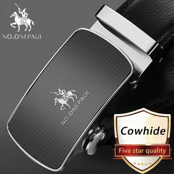 Planet Gates YA Silver / 100cm Brand Fashion Automatic Buckle Black Genuine Leather Belt Men's Belts Cow Leather Belts for Men 3.5cm Width