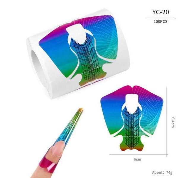 Planet Gates YC-20 100 Pcs/Lot French Nail Form Tips Nail Extension Art Tools 24 Designs Acrylic Curve False Nails Art DIY Guide Forms Manicure Set