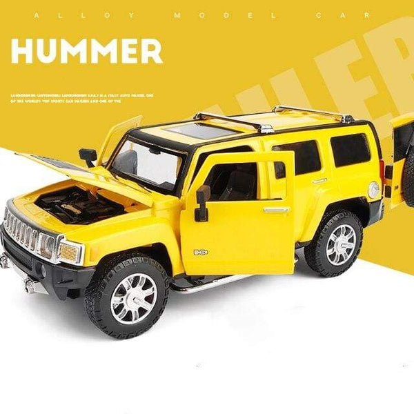 Planet Gates Yellow 1:24 high simulation alloy Hummer H3 off-road vehicle sound and light can open the door boy educational toy car model for gifts