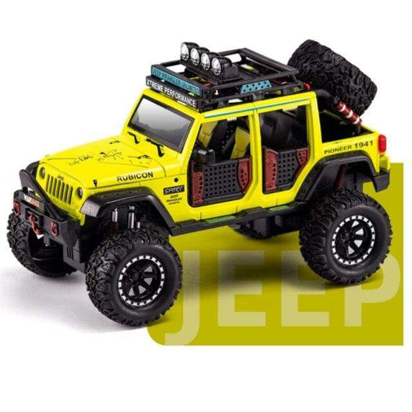 Planet Gates Yellow 1:28 Jeep Wild Gladiator Big Tire Alloy Pickup Off-road Vehicle Model Alloy Car Model Decoration Sound and Light Pull Back Toy
