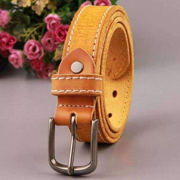 Planet Gates Yellow / 100cm CUKUP Ladies Quality Pure Cow Cowhide Leather Belts Pin Buckle Casual Styles Jeans Genuine Belts for Women 2.4cm Width NCK374