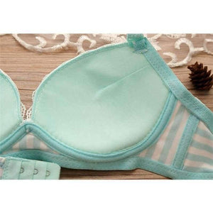 Planet Gates Yellow / 12 Teenage Girls Stripe Training Bras Sets Young Student Wireless Cotton Bras Lace Panties 2Pcs Sets Teens Development Clothes GB15