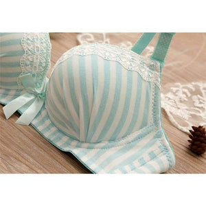 Planet Gates Yellow / 12 Teenage Girls Stripe Training Bras Sets Young Student Wireless Cotton Bras Lace Panties 2Pcs Sets Teens Development Clothes GB15