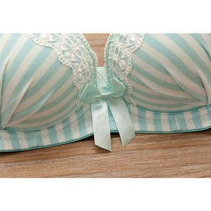 Planet Gates Yellow / 12 Teenage Girls Stripe Training Bras Sets Young Student Wireless Cotton Bras Lace Panties 2Pcs Sets Teens Development Clothes GB15