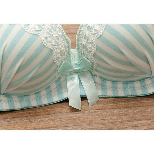 Planet Gates Yellow / 12 Teenage Girls Stripe Training Bras Sets Young Student Wireless Cotton Bras Lace Panties 2Pcs Sets Teens Development Clothes GB15