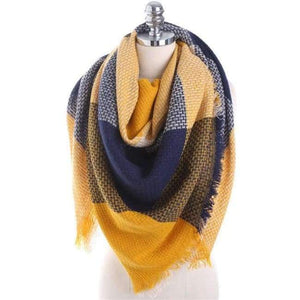 Planet Gates Yellow / 140cmX140cm Luxury Brand Winter Scarf Women Square Stitching Plaid Cashmere Warp Knitting Thick Shawls and Wrap Blanket Dropshipping