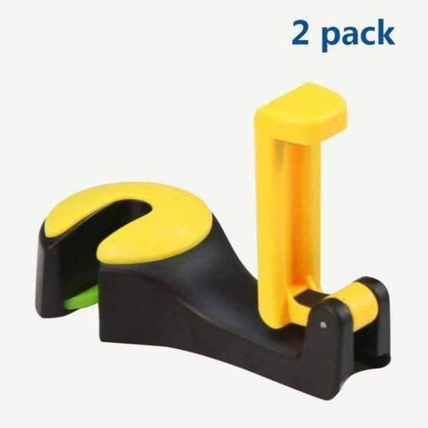 Planet Gates Yellow 2 pack Car Headrest Hooks Universal Vehicle Back Seat Hanger Hook with Phone Holder for Bag Purse Cloth Grocery 2 in 1