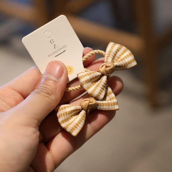 2PCS New Cute Fabric Stripe Bowknot Hair Circle Elastic Hair Bands Girls Women Barrette Hair Accessories Princess Headwear