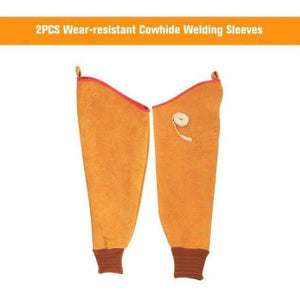 Planet Gates Yellow 2PCS Wear-resistant Cowhide Welding Sleeves of Welder Clothing High Temperature Resistant Working Arm Protective Safety Sleeves