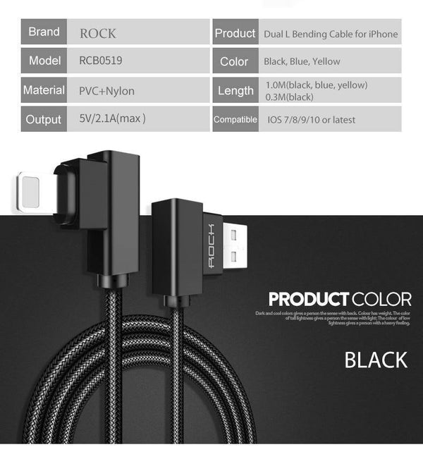 Planet Gates Yellow / 30cm ROCK USB Lighting Cable for iPhone X 8 7 6 5 Fast Charger USB Data Cable for iPad iPod Mobile Phone Cables 90 Degree Right Angle