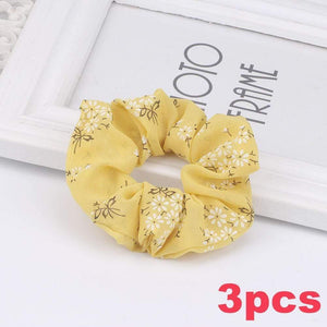 3PCS Summer Floral Hairband Women Scrunchies Ponytail Holder Hair Rope Ties Girl Chiffon Elastic Hair Bands For Accessories