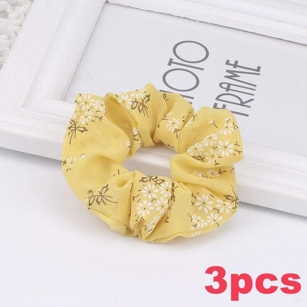 3PCS Summer Floral Hairband Women Scrunchies Ponytail Holder Hair Rope Ties Girl Chiffon Elastic Hair Bands For Accessories