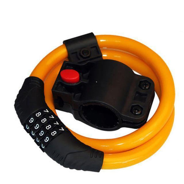 Planet Gates YELLOW 4 Digit Password Bike Lock 360 Roation Security Steel Cycling Cable Anti-Theft Wire Lock with Holder Bicycle Accessories