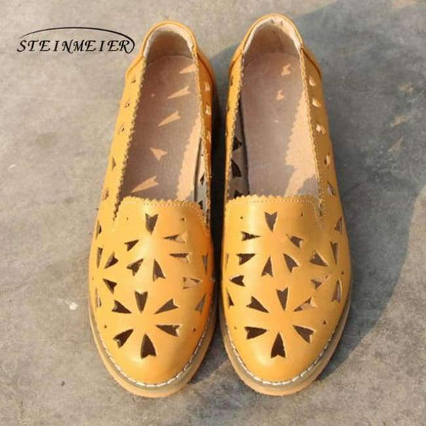 Planet Gates yellow / 5.5 women genuine leather oxford shoes woman flats handmade vintage retro lace up loafers brown casual sneakers flat shoes for women