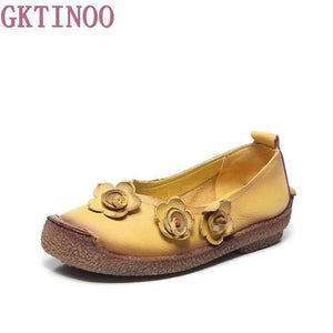 Planet Gates Yellow / 5 GKTINOO Women Shoes Spring Genuine Leather Flat Shoes Woman Loafers Handmade Soft Outsole Comfortable Casual Shoes Women Flats