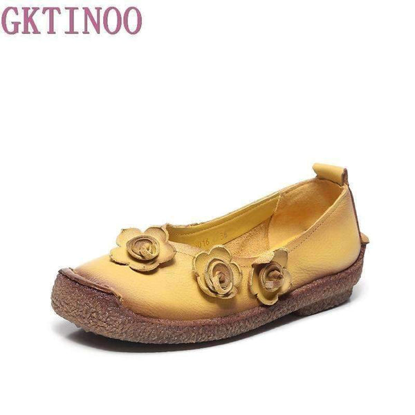 Planet Gates Yellow / 5 GKTINOO Women Shoes Spring Genuine Leather Flat Shoes Woman Loafers Handmade Soft Outsole Comfortable Casual Shoes Women Flats
