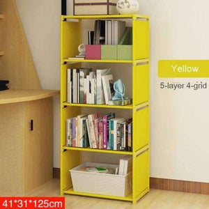 Planet Gates Yellow(5-layer) Simple Non-woven Home Interior Decoration single row Assembly Stainless Steel Bookshelf Standing fashion Books Storage Furniture