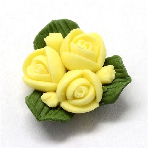 Planet Gates Yellow 50pcs Handmade Porcelain Flower Cabochons China Clay Beads DIY Jewelry Making about 15.5~17.5mm long 15~17mm wide 8~9mm thick