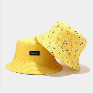 Planet Gates Yellow / 56-60cm Cotton Double sided cartoon dog print Bucket Hat Fisherman Hat outdoor travel hat Sun Cap hats for Men and Women 261