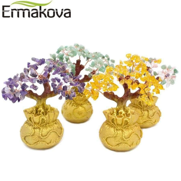 Planet Gates Yellow 6.7 Inch Tall Mini Crystal Money Tree Bonsai Style Wealth Luck Feng Shui Bring Wealth Luck Home Decor Birthday Gift
