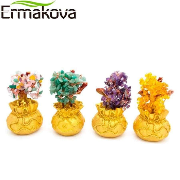 Planet Gates Yellow 6.7 Inch Tall Mini Crystal Money Tree Bonsai Style Wealth Luck Feng Shui Bring Wealth Luck Home Decor Birthday Gift