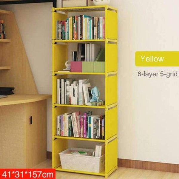 Planet Gates Yellow(6-layer) Simple Non-woven Home Interior Decoration single row Assembly Stainless Steel Bookshelf Standing fashion Books Storage Furniture
