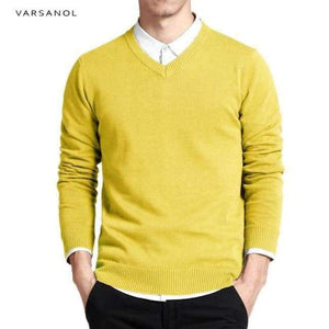 Planet Gates yellow 6620 / M Varsnaol New Brand Sweater Men V-Neck Solid Slim Fit Knitting Mens Sweaters Cardigan Male 2018 Autumn Fashion Casual Tops Hots