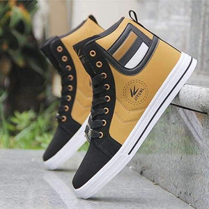 Planet Gates Yellow / 7 Men's Vulcanize Shoes Lace-up Men Casual Shoes Fashion High Top Men High Pipe Retro Comfortable Men's Flat Shoes Q71