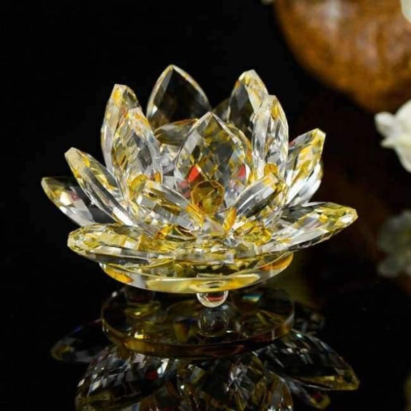 Planet Gates Yellow 85mm Crystal Lotus Crafts Glass Flower Miniatures Paperweight Table Ornaments Gift Home Decoration Accessories