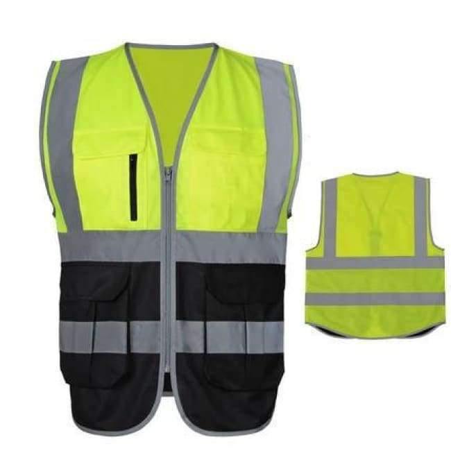 Planet Gates Yellow / M Two tone Reflective safety vest  work uniforms workwear hi vis vest with muilti pockets free shipping