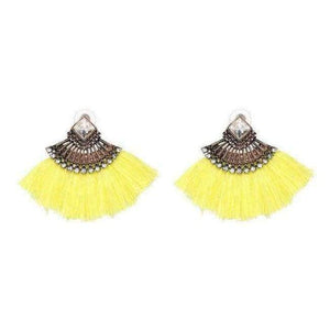 Planet Gates Yellow Bohemia Dangle Drop Earrings Women Accessories Fan Shaped Cotton Handmade Tassels Fringed Earrings Ethnic Jewelry