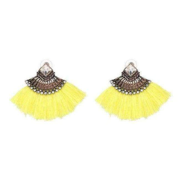 Planet Gates Yellow Bohemia Dangle Drop Earrings Women Accessories Fan Shaped Cotton Handmade Tassels Fringed Earrings Ethnic Jewelry