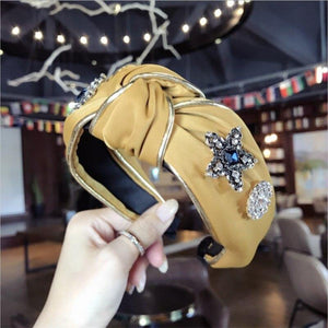 Boutique Hair Accessories Women's Luxury Fabric Gold-rimmed Diamonds Super Flash Middle Knotted Wide-brimmed Headband Hairband
