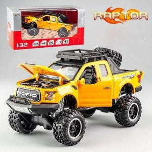 Planet Gates Yellow-Box 1:32 Ford Raptor F150 Big Wheel Alloy Diecast Car Model Car Pull Back Vehicle Collection Children Toy Car Gifts