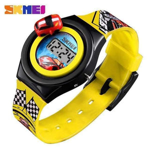 Planet Gates Yellow Cartoon Car Children's Watch Fashion Digital Electronic Children Watch Creative Cartoon Student Watch SKMEI Boy Child