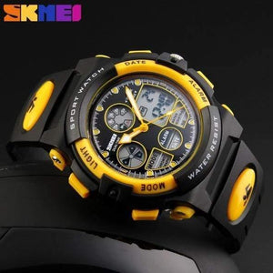 Planet Gates Yellow Children's Watches Waterproof Multifunction Outdoor Sports Wristwatches For Boy Analog Digital Student Watch Kids LED xfcs