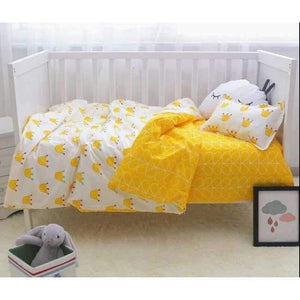 Planet Gates yellow crown 3Pcs Baby Bedding Set Cotton Crib Sets Baby Cot Set Including Duvet Cover +Pillowcase +Flat Sheet Kindergarten bedding Sets