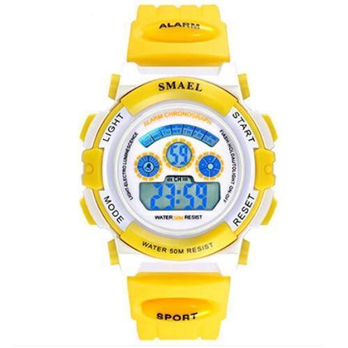 Planet Gates Yellow Digital LCD Digital Watches Children 50M Waterproof Wristwatches Shock Resistant Free Gift Box for Watches Girls0704