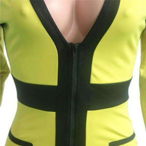 Planet Gates yellow dress / S Deep V Zipper Patchwork Mini Dress Vestido Autumn Long-Sleeved High Waist Pencil Dresses 2018 New Winter Bandage Dress