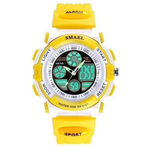 Planet Gates Yellow Dual Brand Children Watches For Girls Digital Lcd 50m Waterproof Wristwatches Led Student Gift