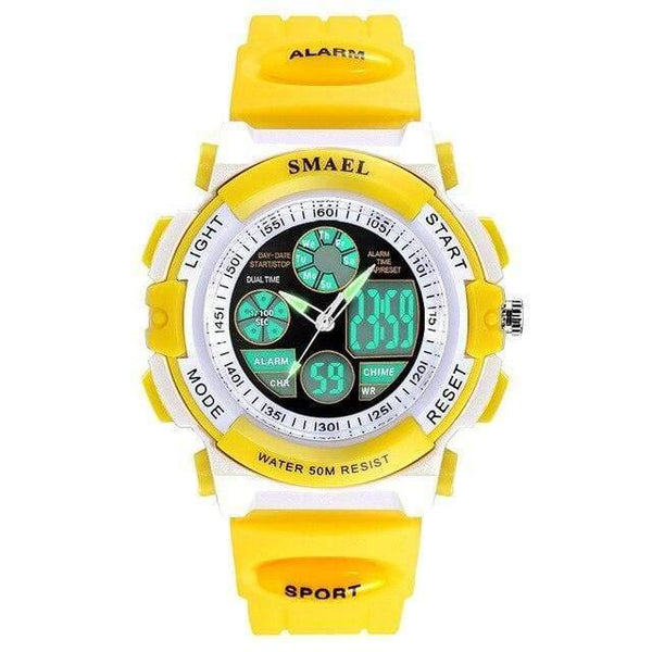 Planet Gates Yellow Dual Girls Digital SMAEL LCD Digital Watches Children 50M Waterproof Wristwatches 0704 LED Student Watches Girls