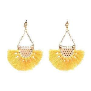 Planet Gates Yellow Fan shaped Cotton Tassels Bohemia Earrings For Women Ethnic Jewelry Big Dangle Earrings Handmade Fringe Pendientes